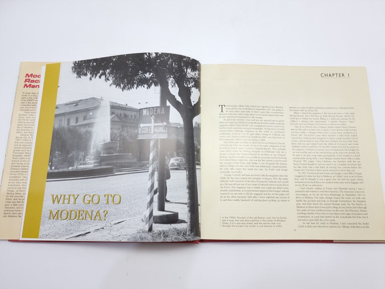 Open book spread with chapter title and “Why go to Modena?” photo section