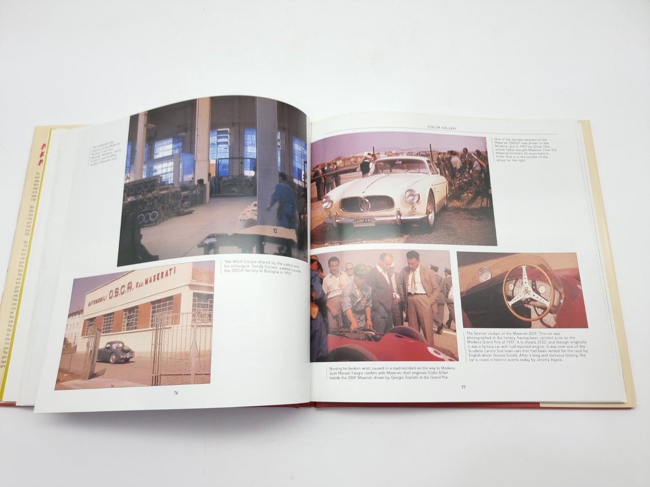 Open racing book with color photos and captions, plus small inset images