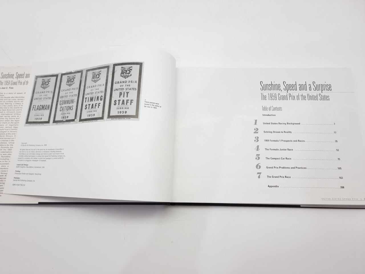 Open racing book spread with staff boxes and numbered list