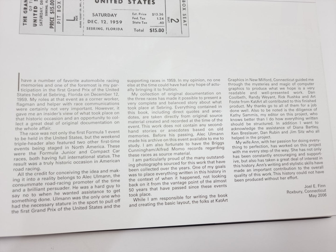 Closed racing book page with table headings and dense printed text