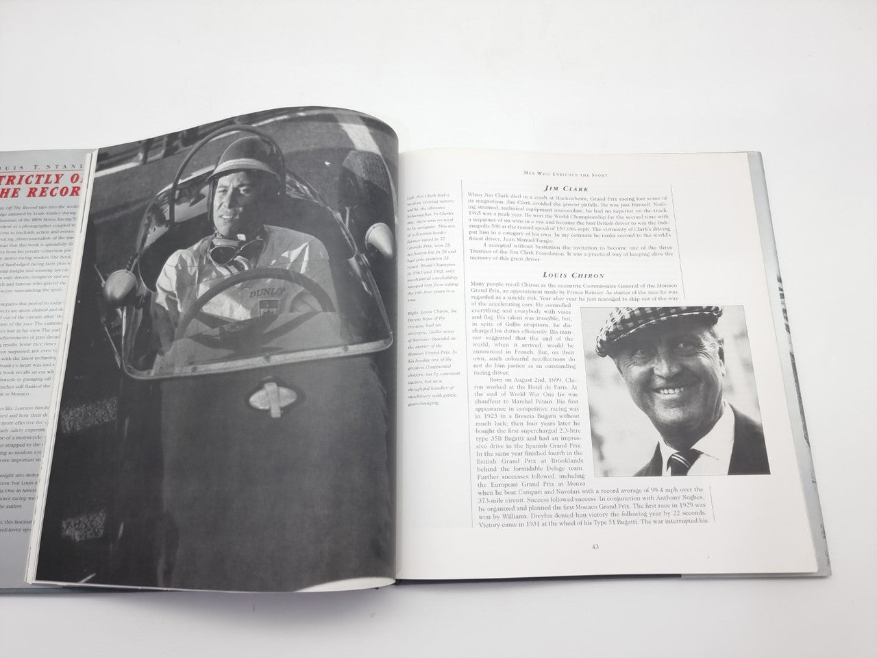 Open book with black-and-white portrait photo and dense printed text