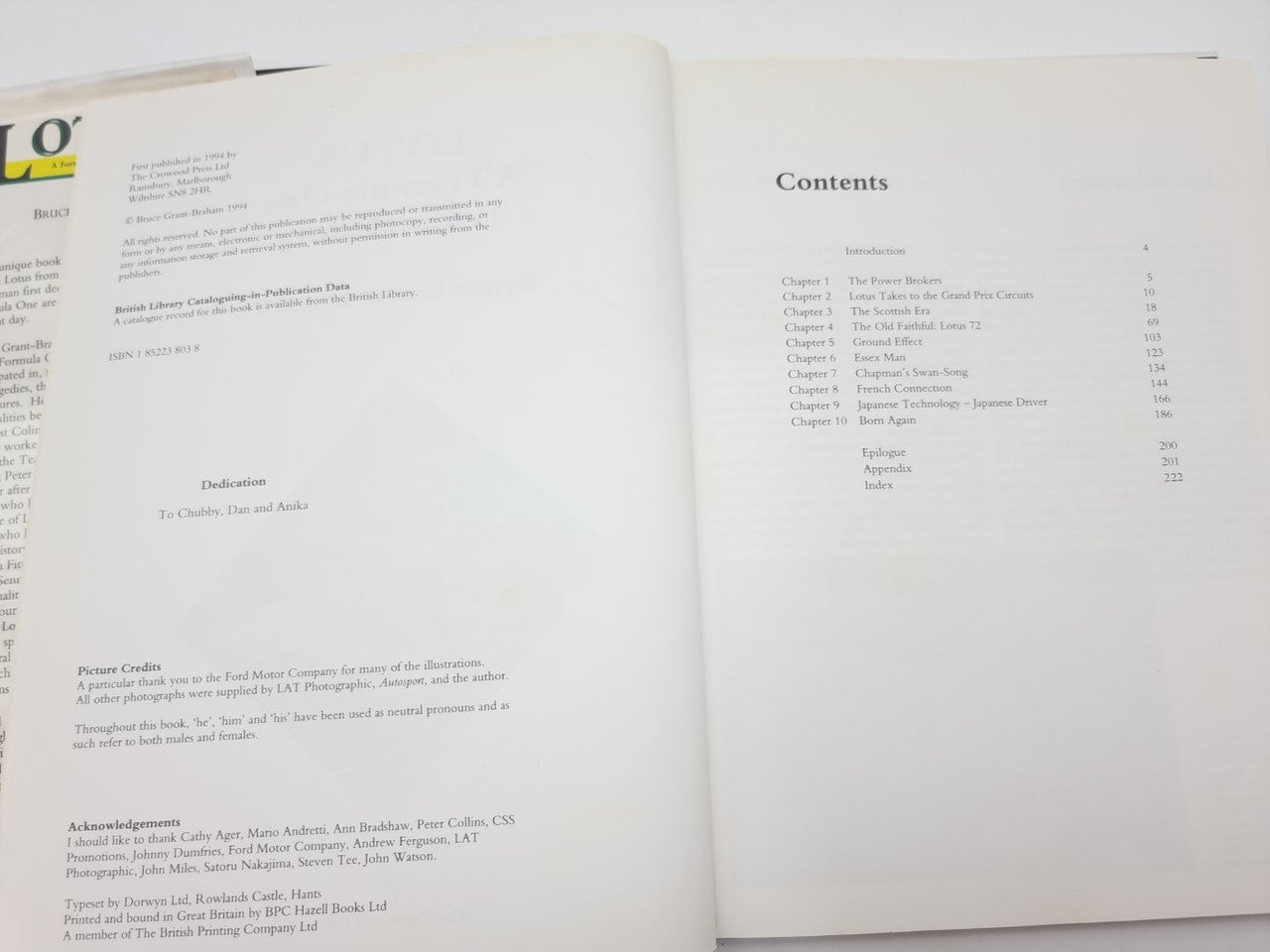 Open book spread with Contents heading and two columns of text