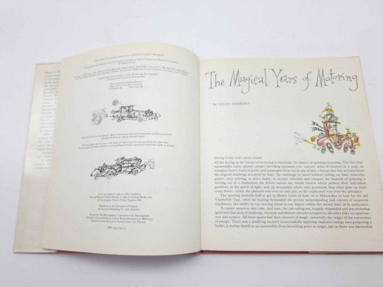 Open vintage book showing diagrams on left pages and titled illustration on right.
