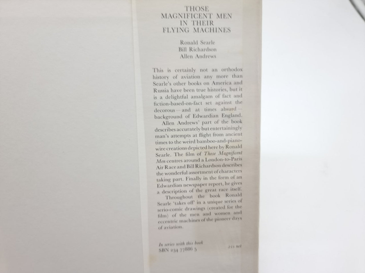 Vintage book page with printed text titled for flying machines and historical men.