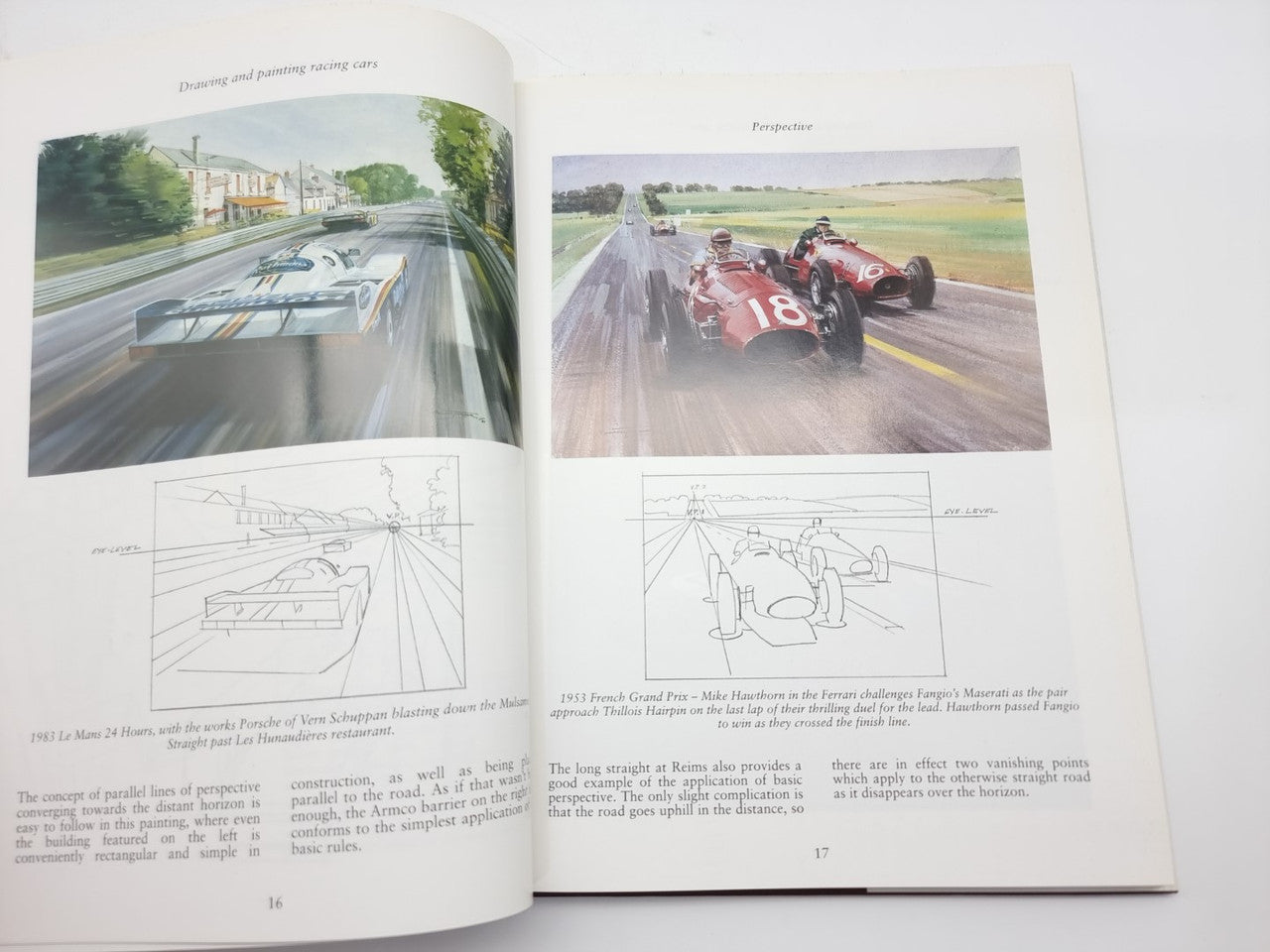 Racing cars drawing and painting book open to instructions with racing car artwork