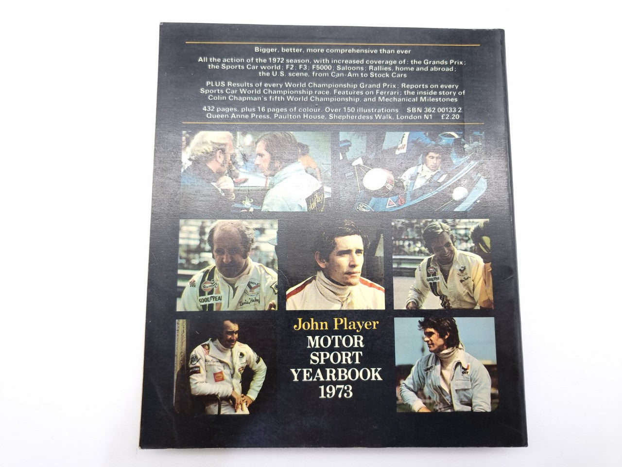 John Player Motor Sport yearbook 1973, black cover with collage and title text.