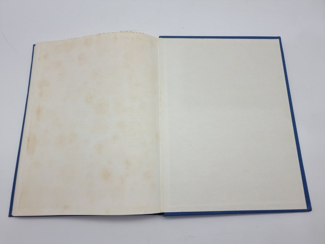 Open vintage racing cars book with blank pages and blue-edged covers