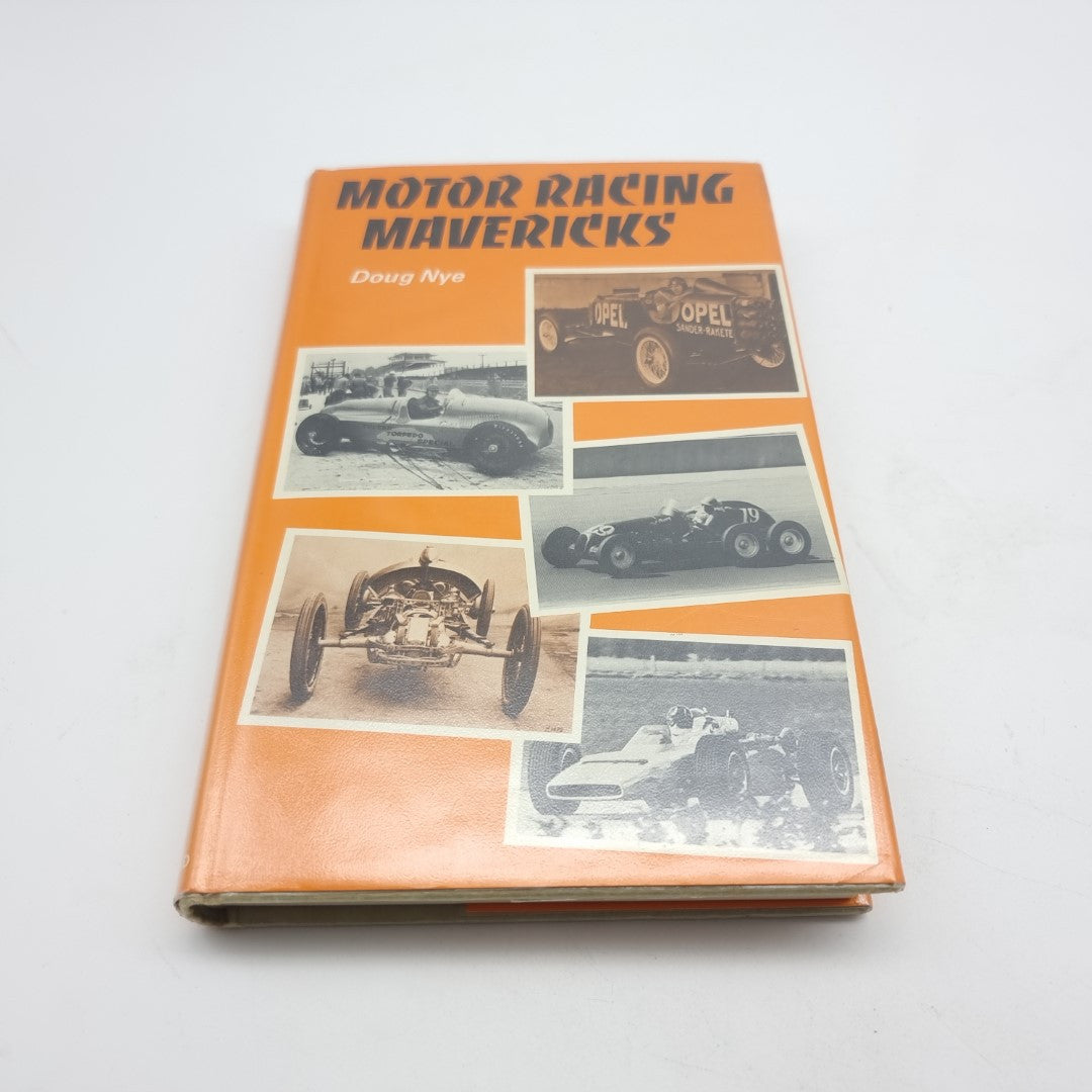 Motor Racing Mavericks vintage book with orange cover and racing car collage