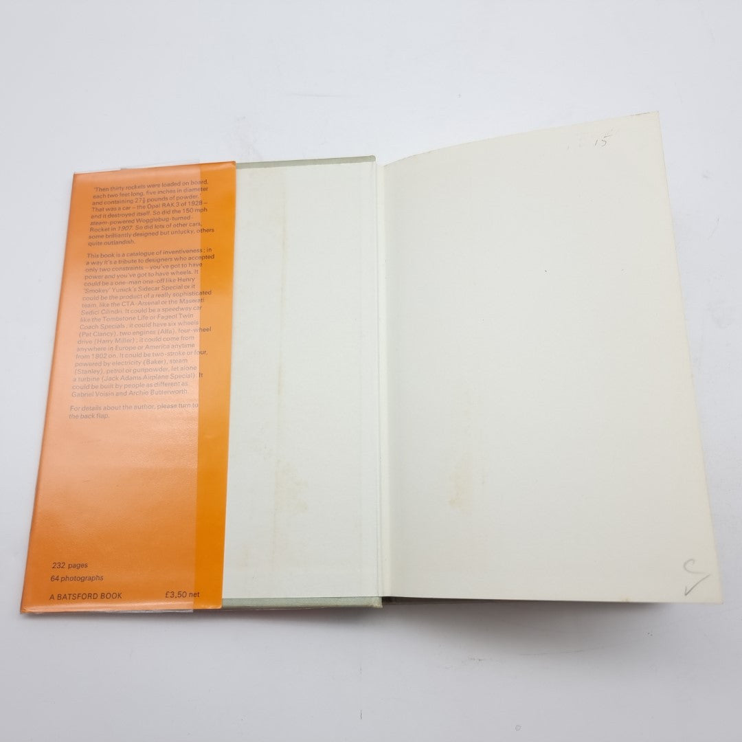 Motor Racing Mavericks open book with orange and white back pages, text blocks