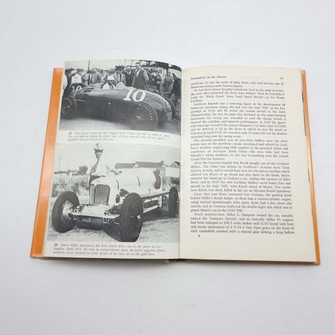 Motor Racing Mavericks open book spread with vintage race cars and body of text