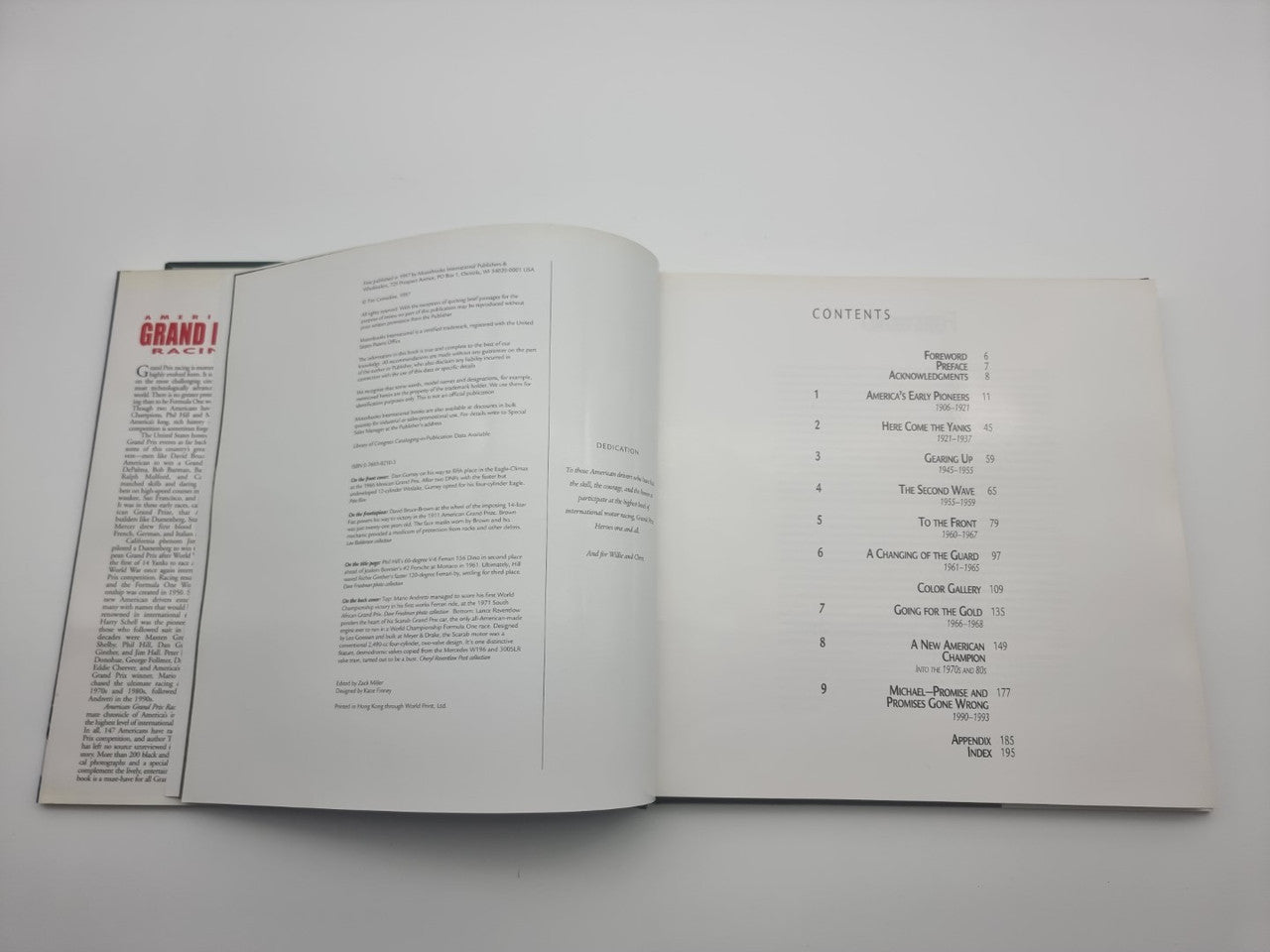 Open book with left article text page and right contents list page