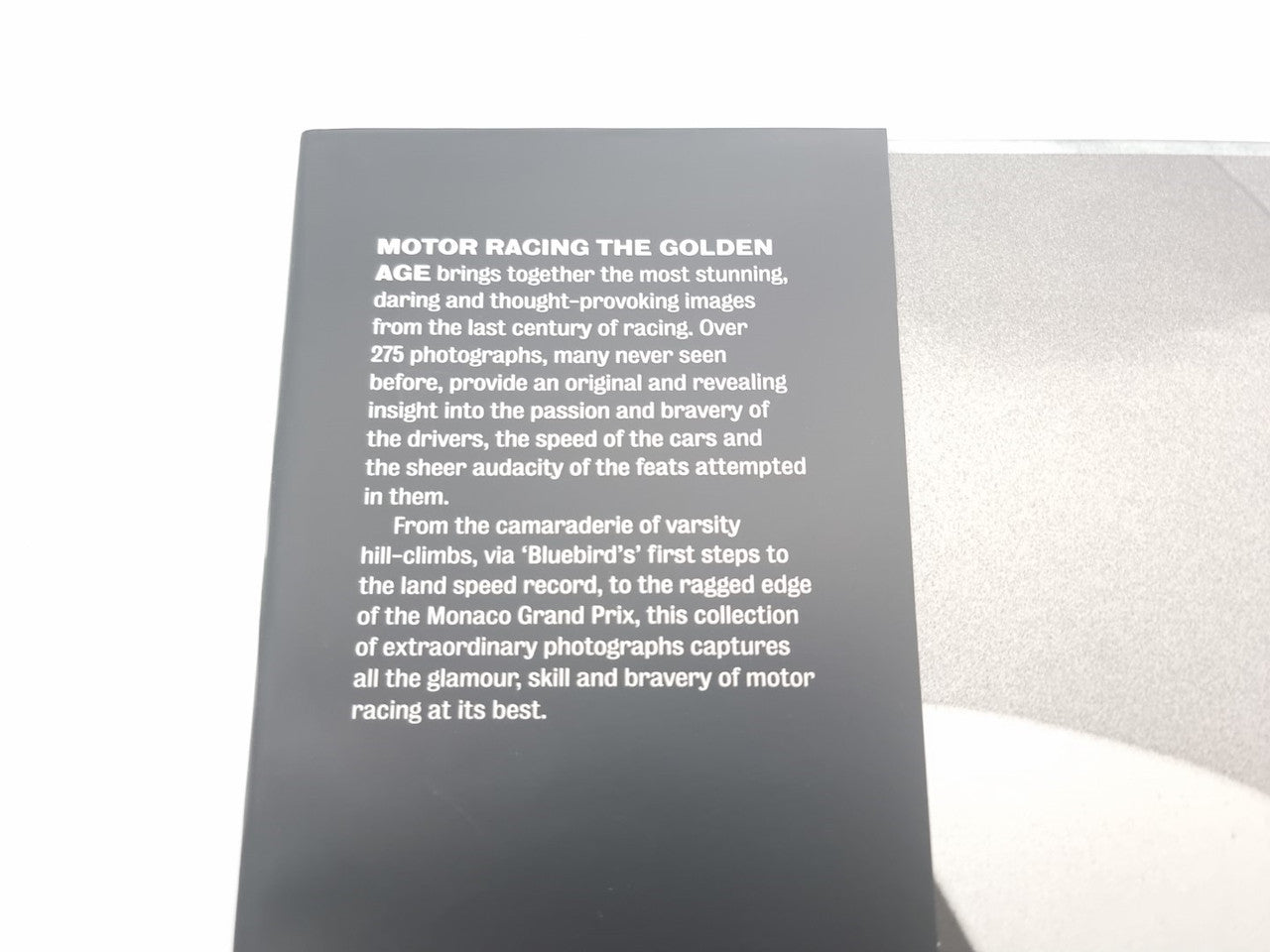 Motor racing photo book text-only back page