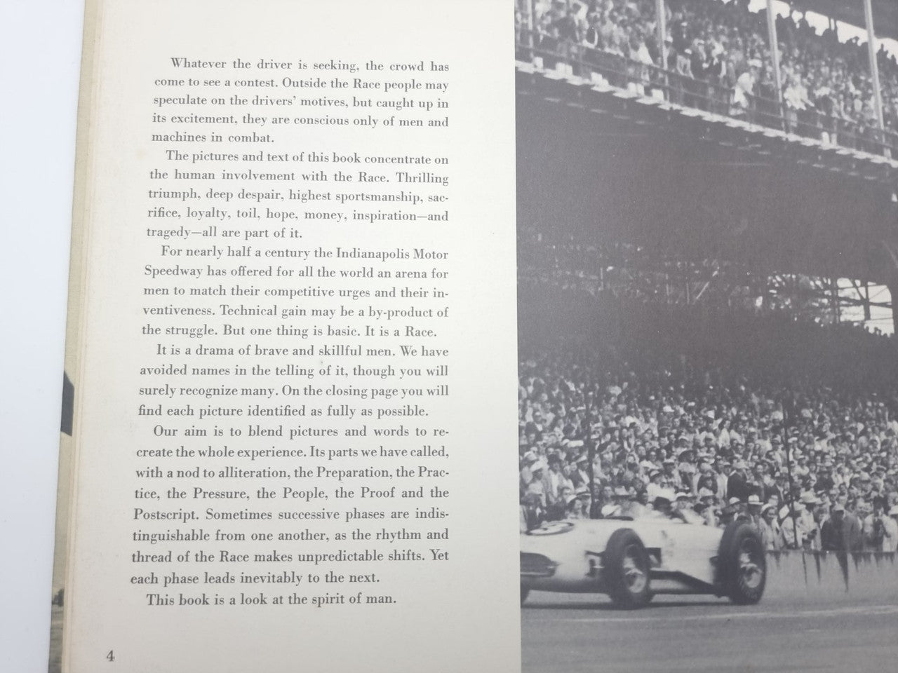 Book page with paragraphs and a small race photo at the bottom.
