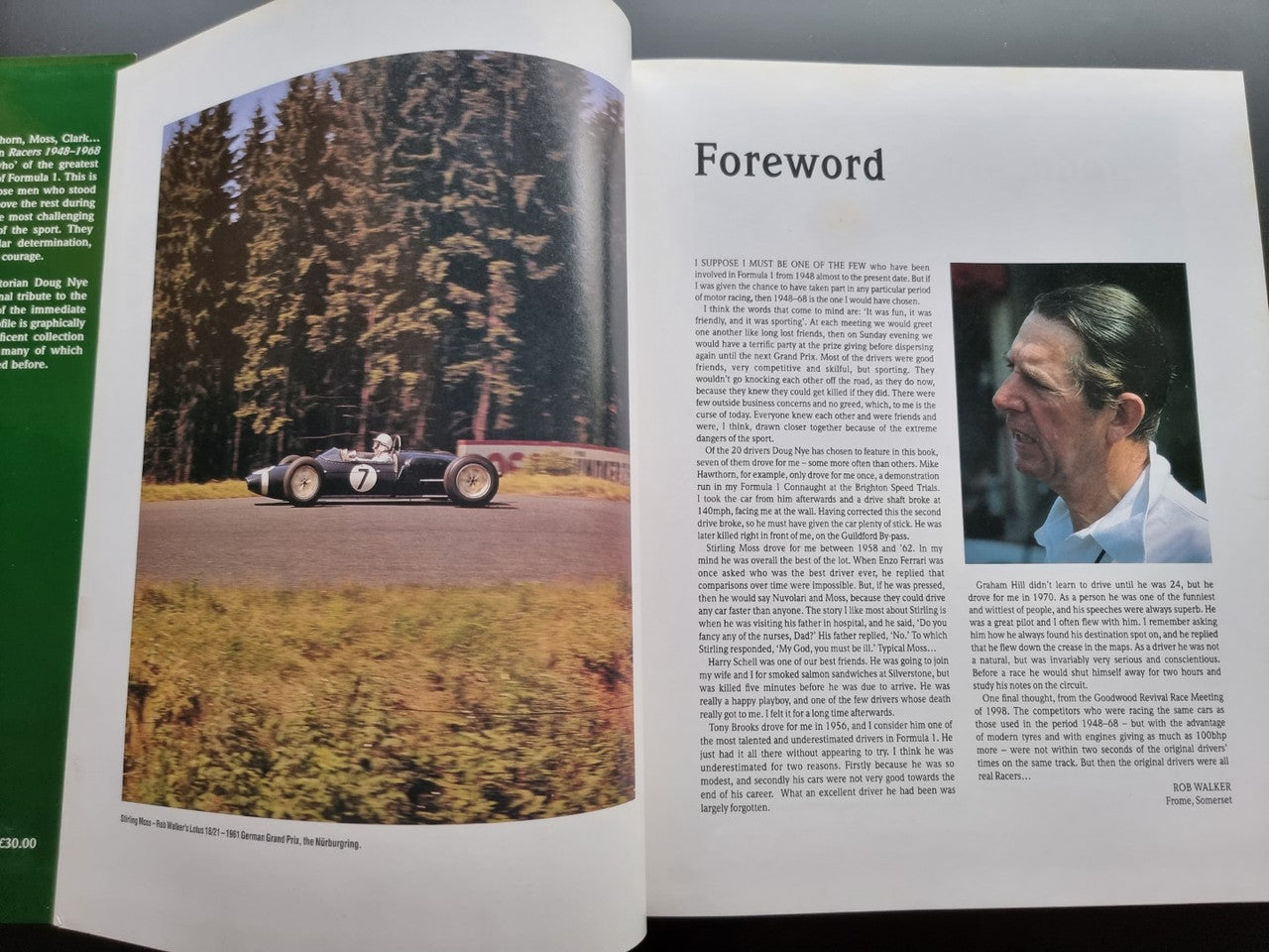 Open book spread with a Foreword heading, photo page, and printed text column.