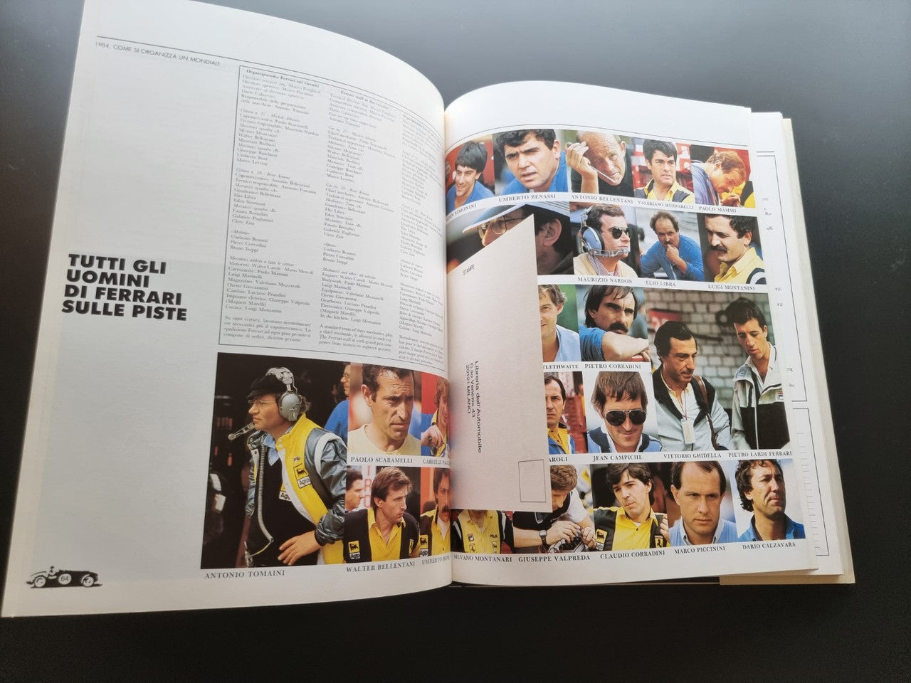Ferrari year book opened with photo collage and text captions