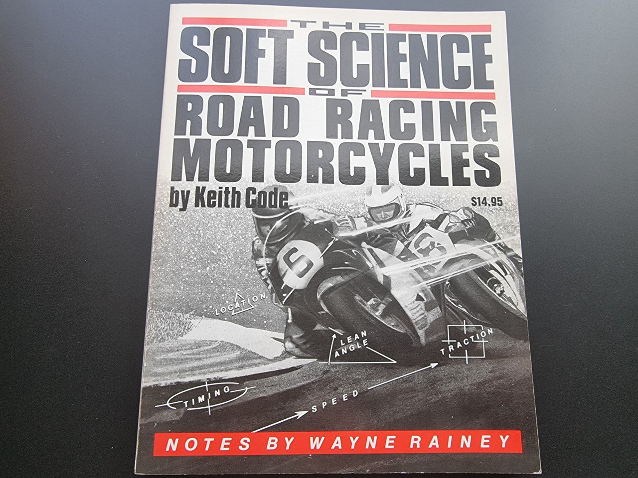 Road racing motorcycle book, Soft Science cover with illustrated bike and title text