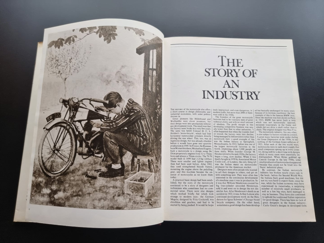 Open book featuring 'The Story of an Industry' and rider photograph