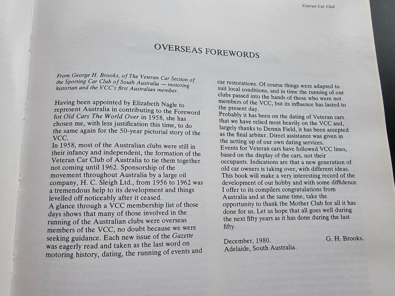 Pictorial history book page, close-up of text titled 'Overseas Forewords'