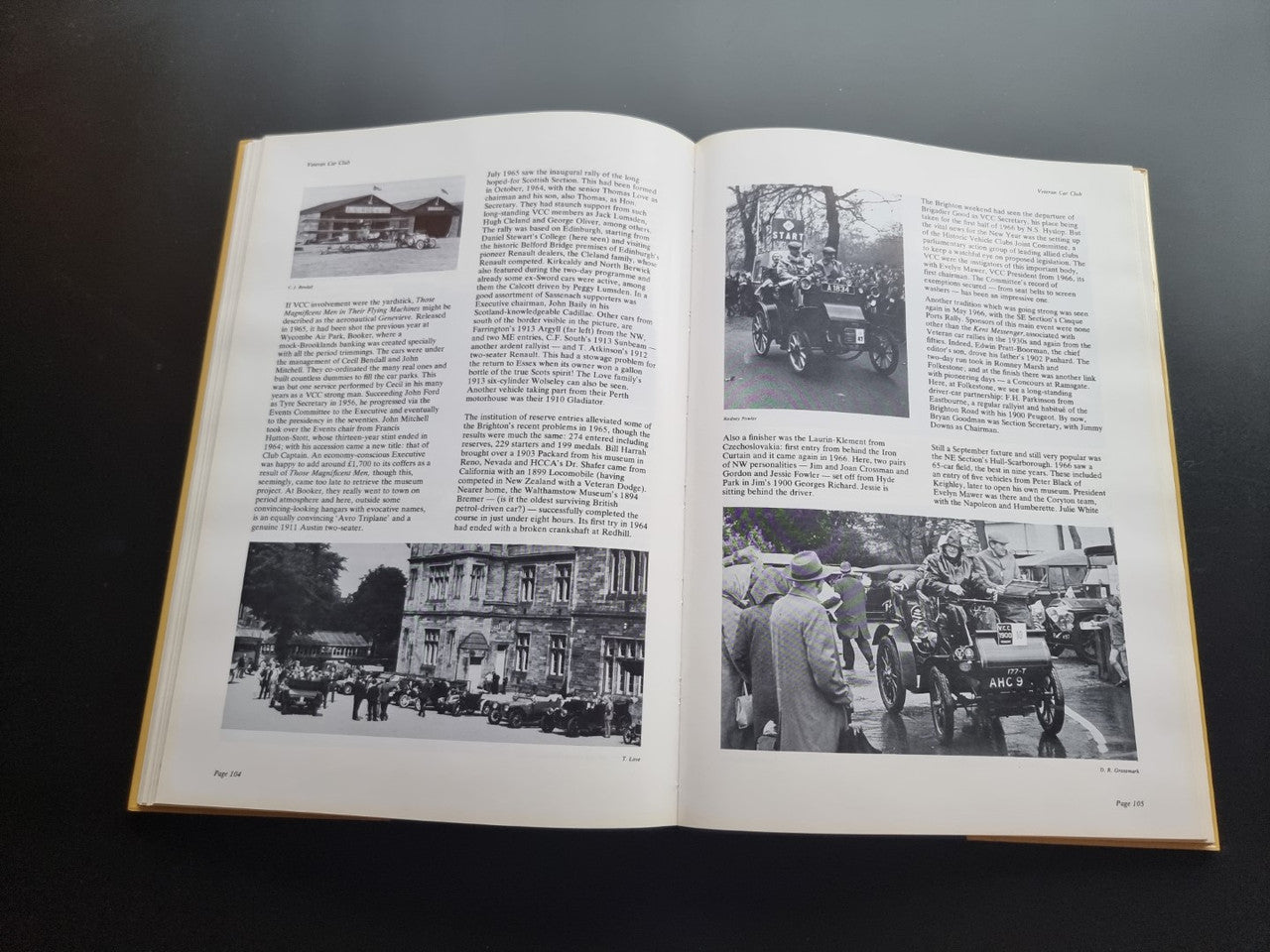 Pictorial history book, open spread with black-and-white parade and car photos