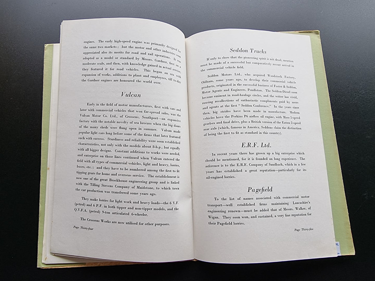 Opened book showing multiple section headings on pages, including 'Pagefield'.