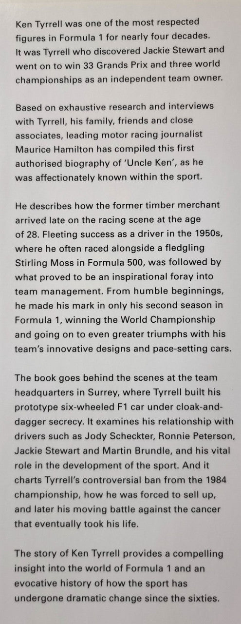 Book page with biography text in paragraphs and headings on cream paper
