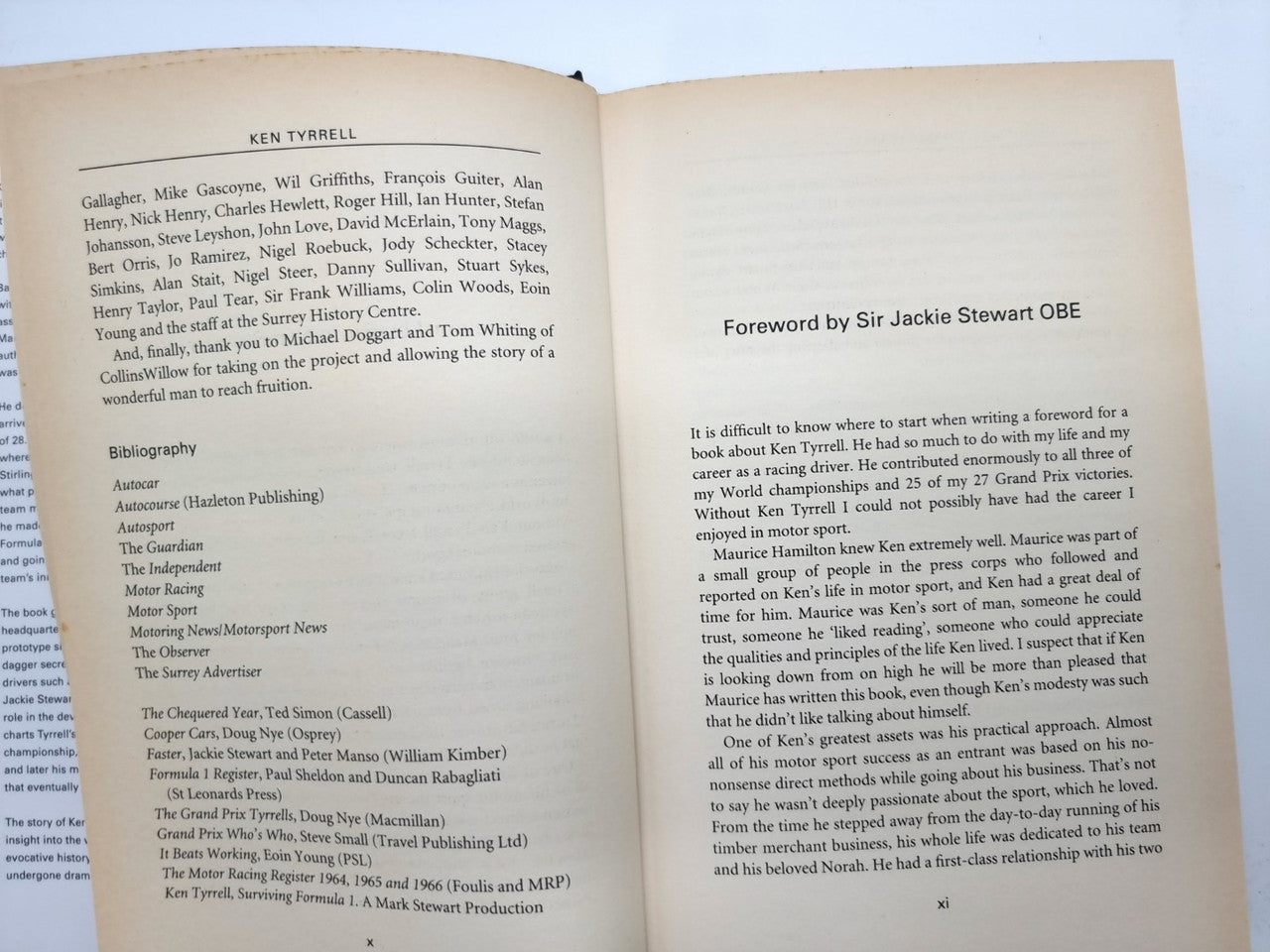 Book open to foreword text and bibliography list with headings and paragraphs