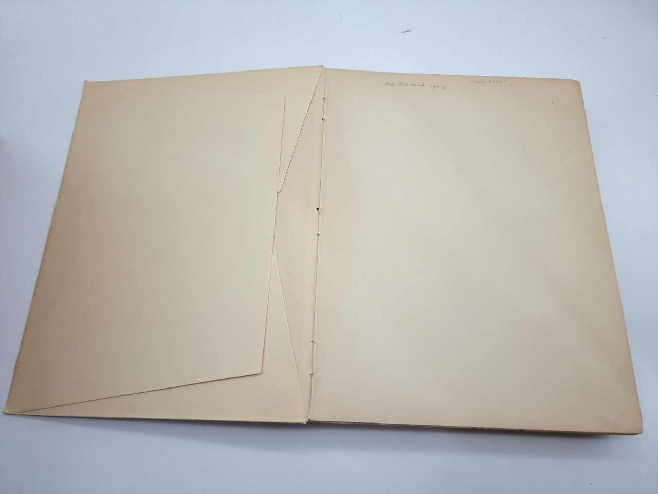 Open book with blank pages and a vertical center binding crease