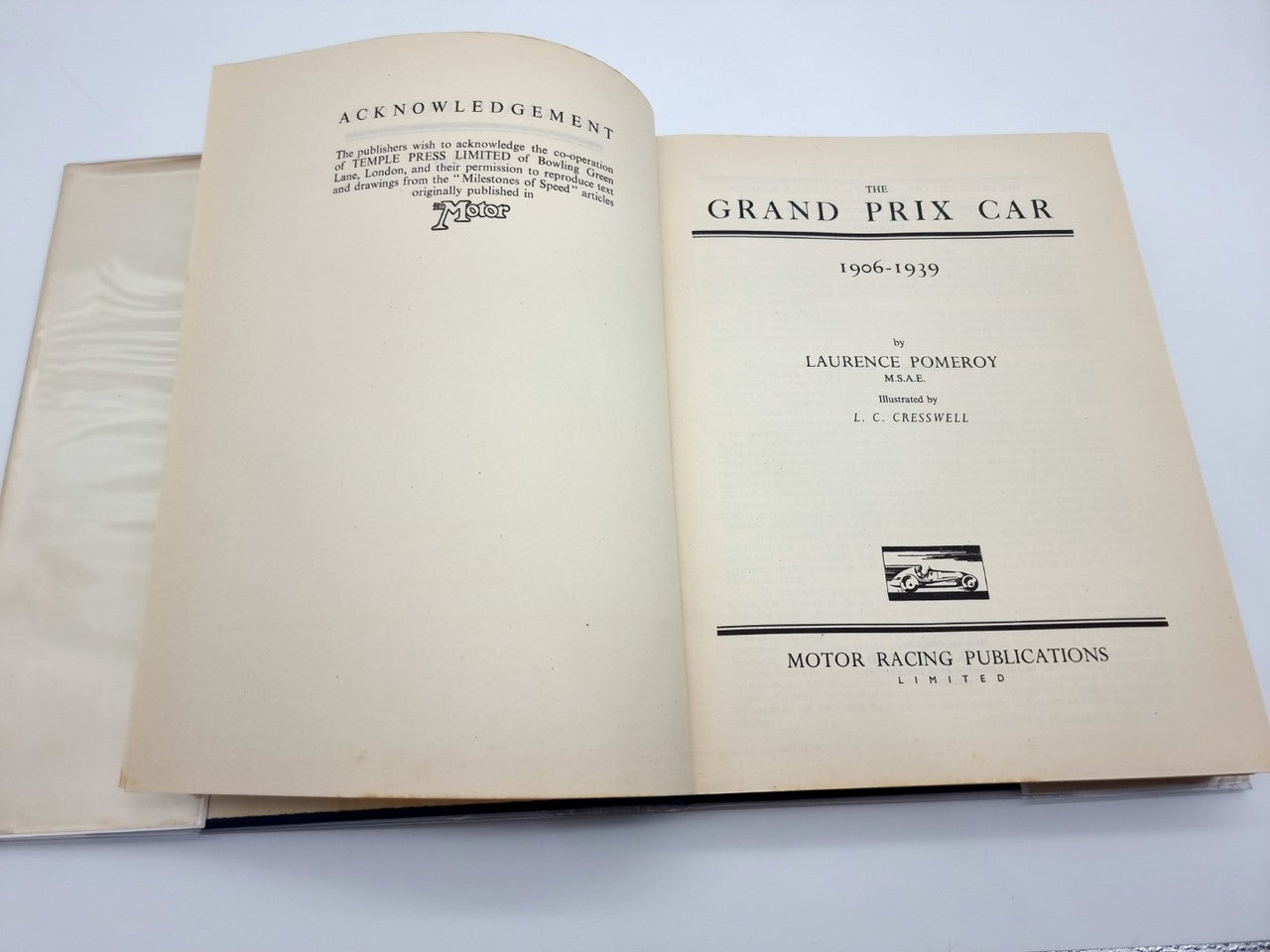 The Grand Prix Car 1906 - 1939 (Laurence Pomeroy, 1949, 1st Edition)