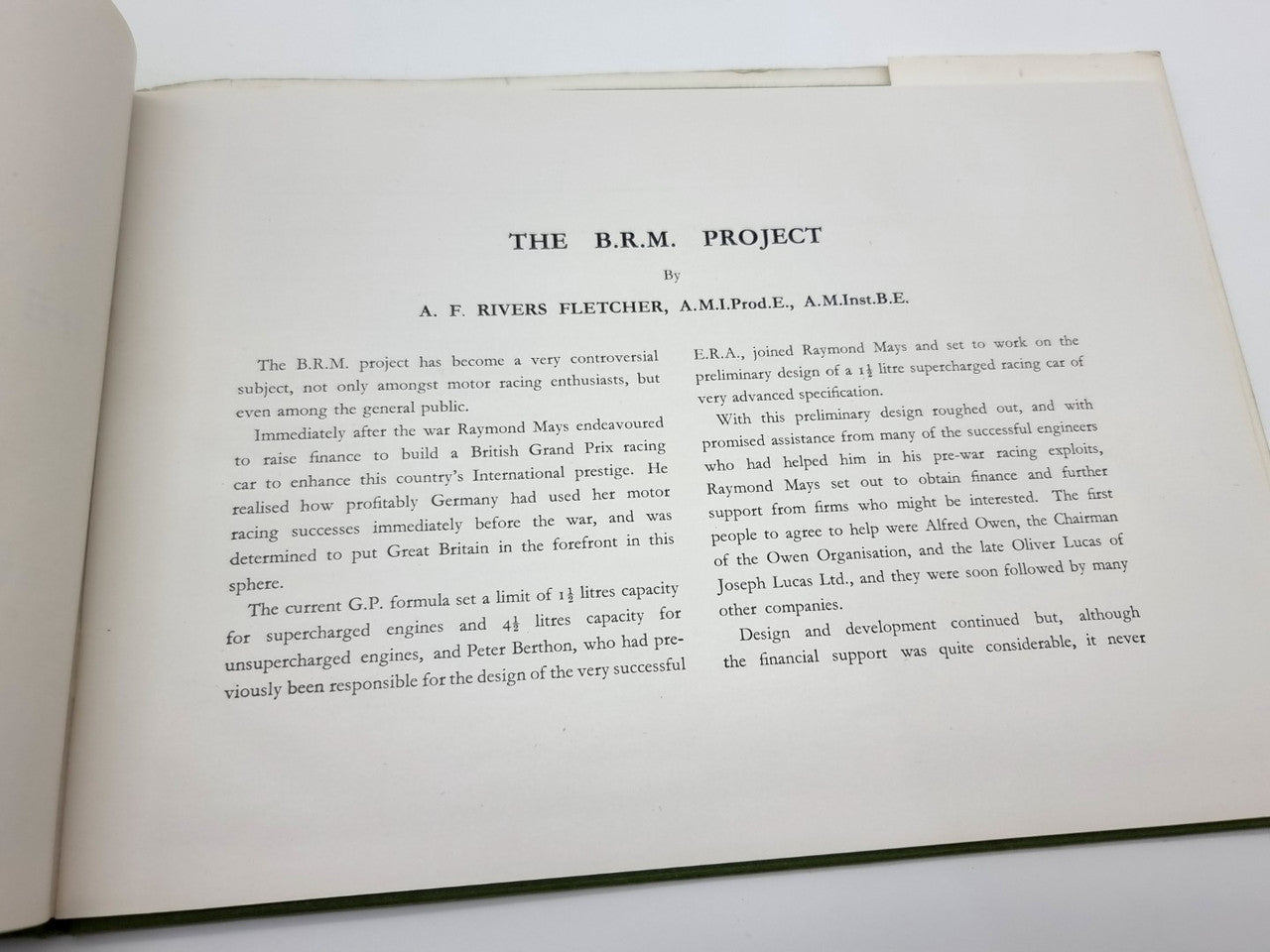 V16 Story of the BRM Engine (A.F. Rivers Fletcher, 1954 )