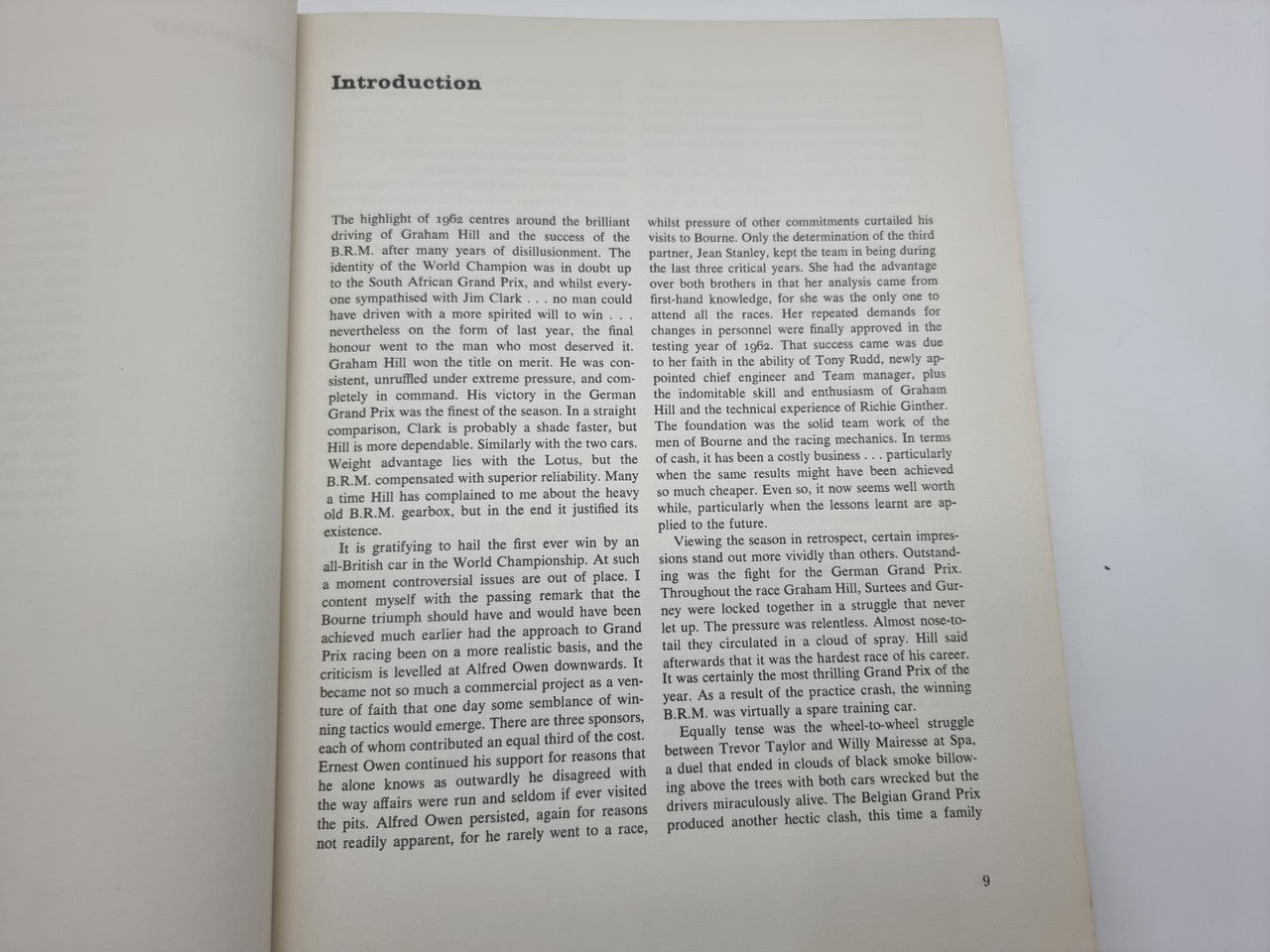 Vintage racing book introduction page with bold heading and printed paragraphs