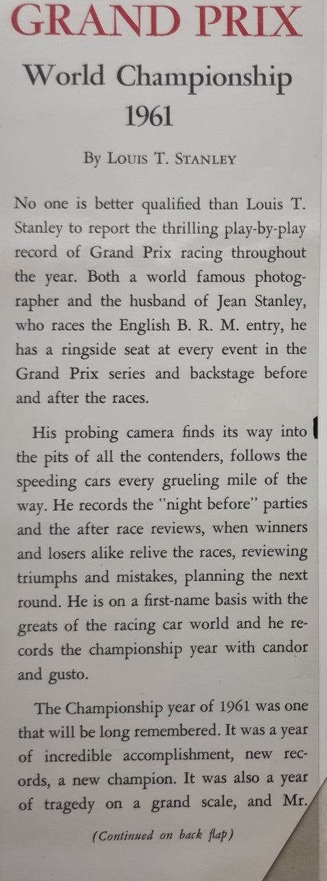 Grand Prix World Championship 1961 book open to title and author text