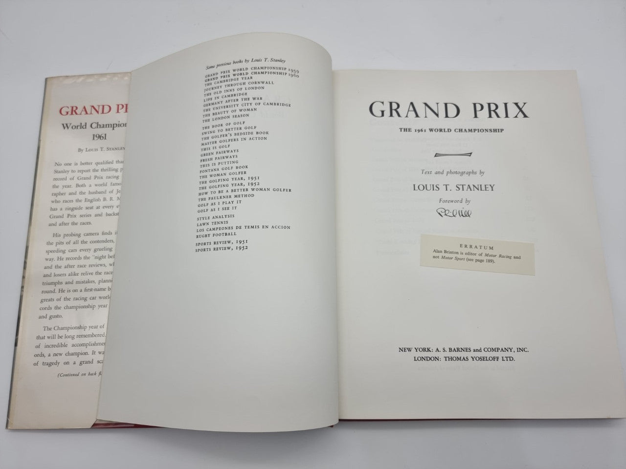 Grand Prix World Championship 1961 book open to title page and publication text