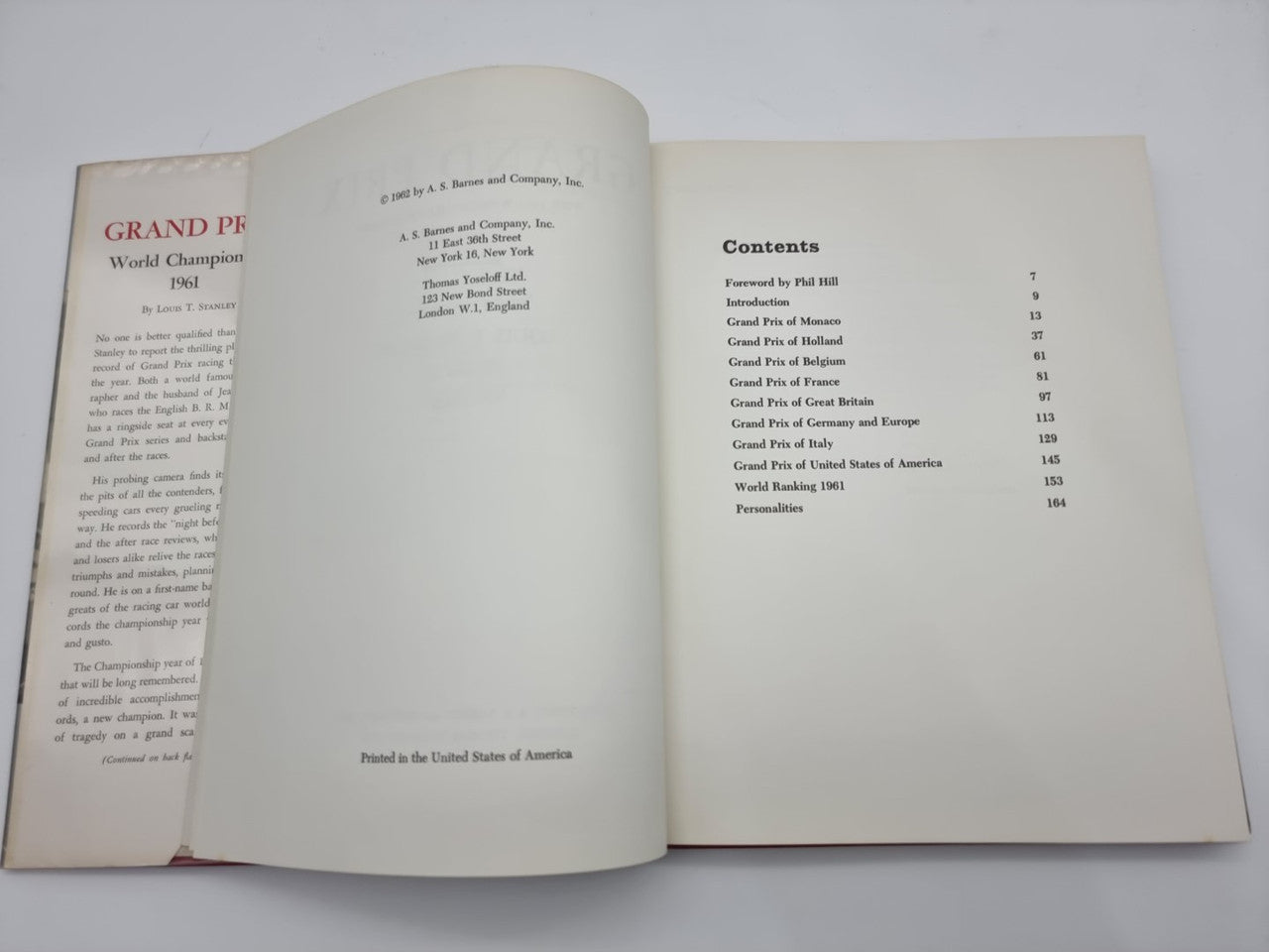 Grand Prix World Championship 1961 book open to contents list pages