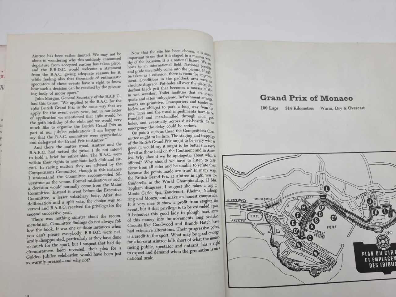 Grand Prix World Championship 1961 book spread with map and race circuit diagram