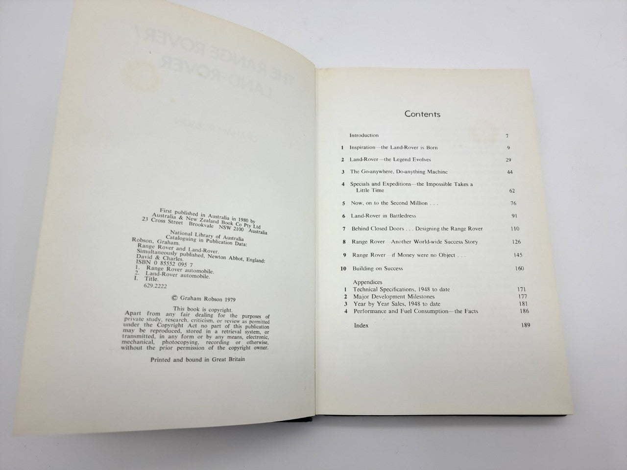 Book by Graham Robson open to the Contents page with numbered sections