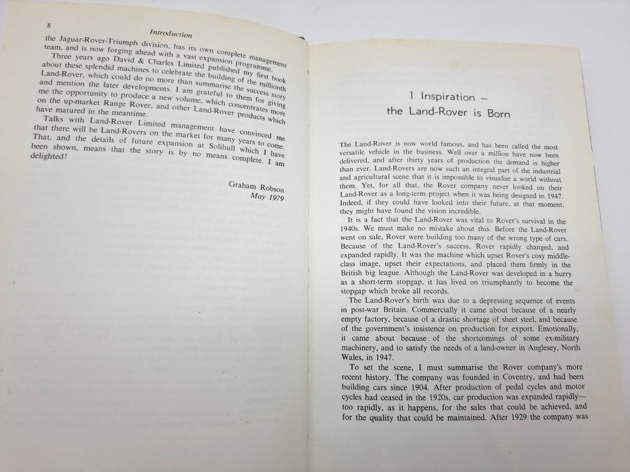 Book open to “Inspiration” chapter with dense printed text on both pages