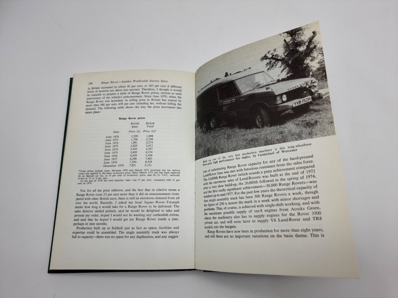 Book open to a chapter page with a black-and-white car photo in a field