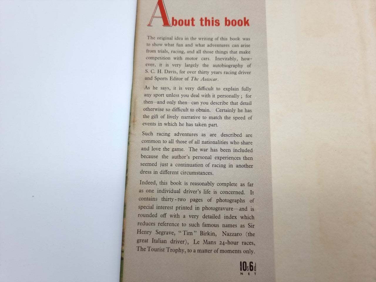 Racing Motorist - His Adventures At The Wheel In Peace And War SIGNED (S.C.H. Davis 1949)
