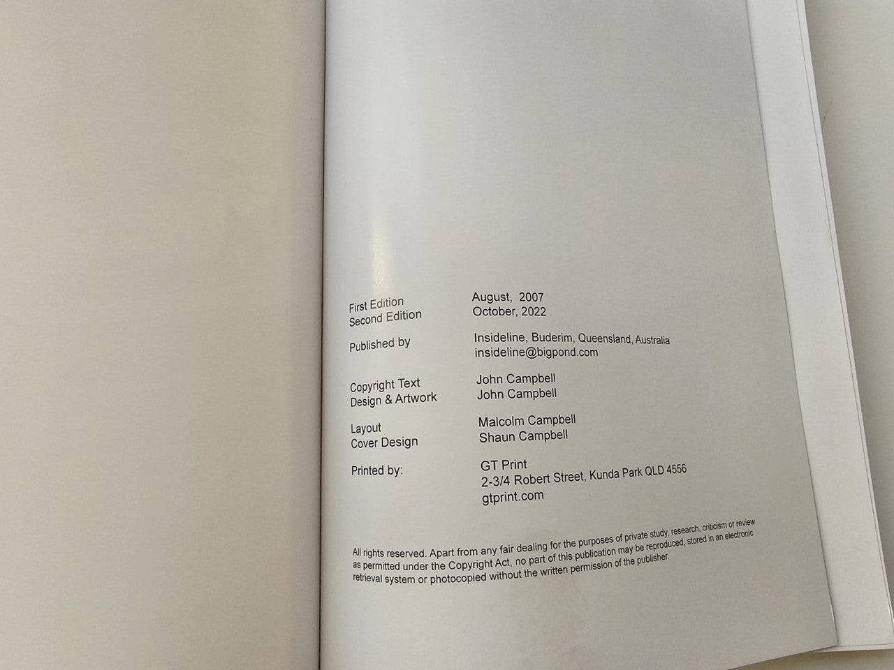 Copyright page with edition and publisher details in small printed text
