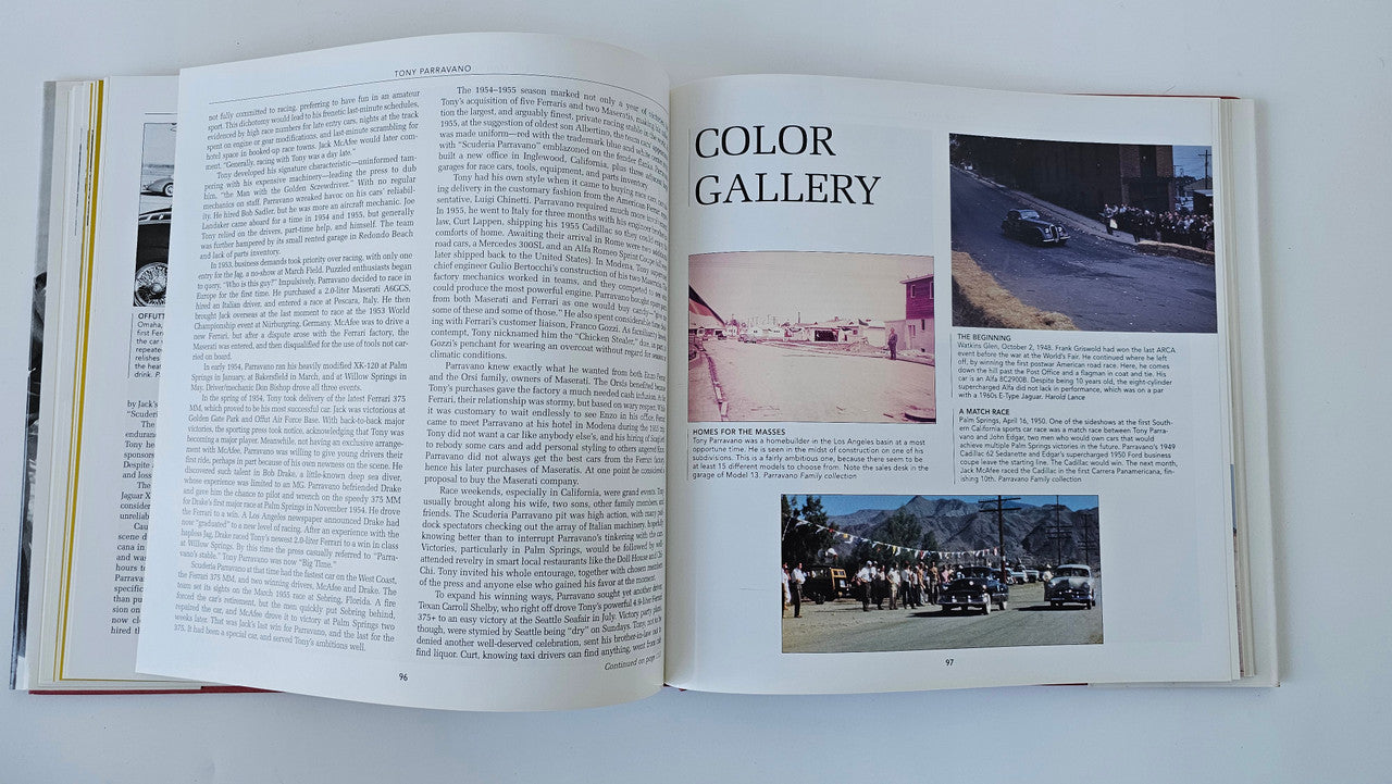 Open sports car racing book section titled "COLOR GALLERY" with race photos