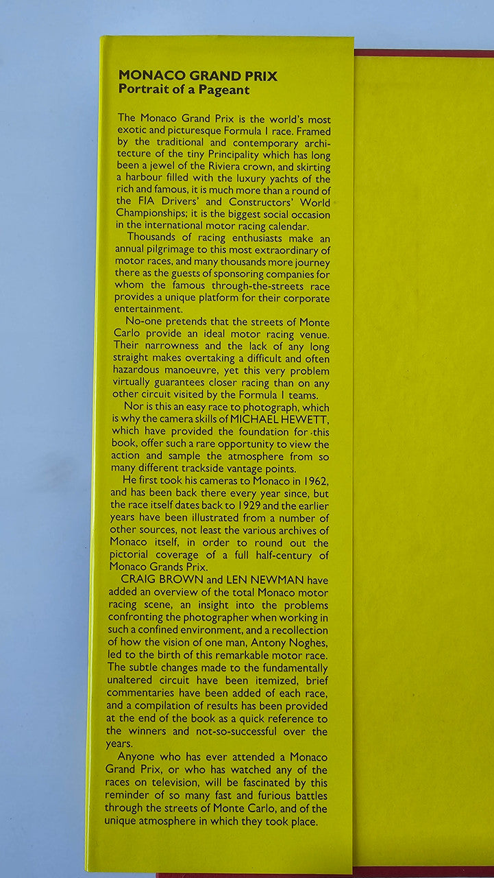 Book spine with Monaco Grand Prix text on bright yellow background
