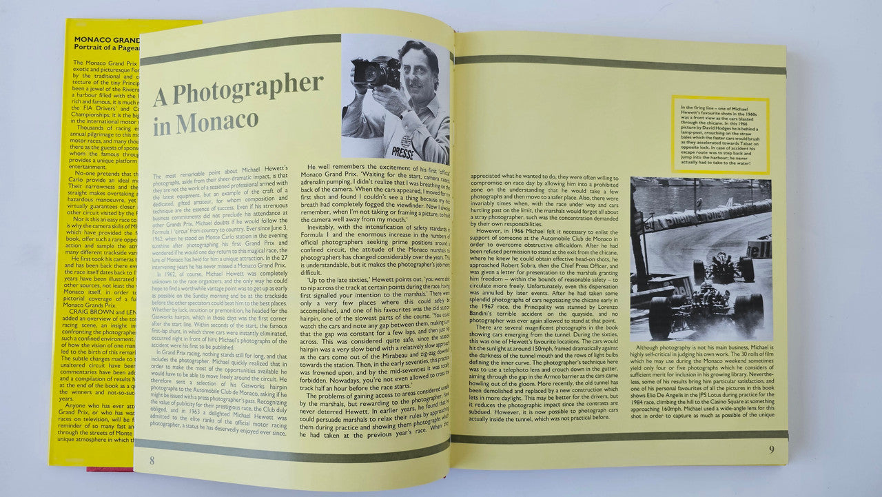 Photo book open to article titled “A Photographer in Monaco” with portrait image