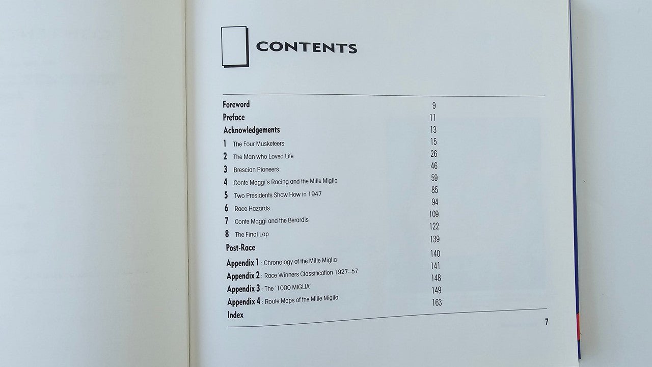 Book contents page with 'CONTENTS' heading and numbered section list