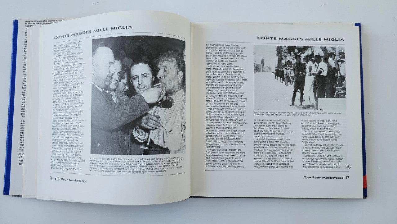 Open book spread with black-and-white portraits and event photo captions