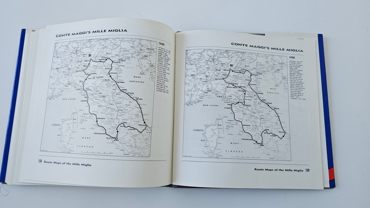 Open book spread with two black-and-white map pages and route labels