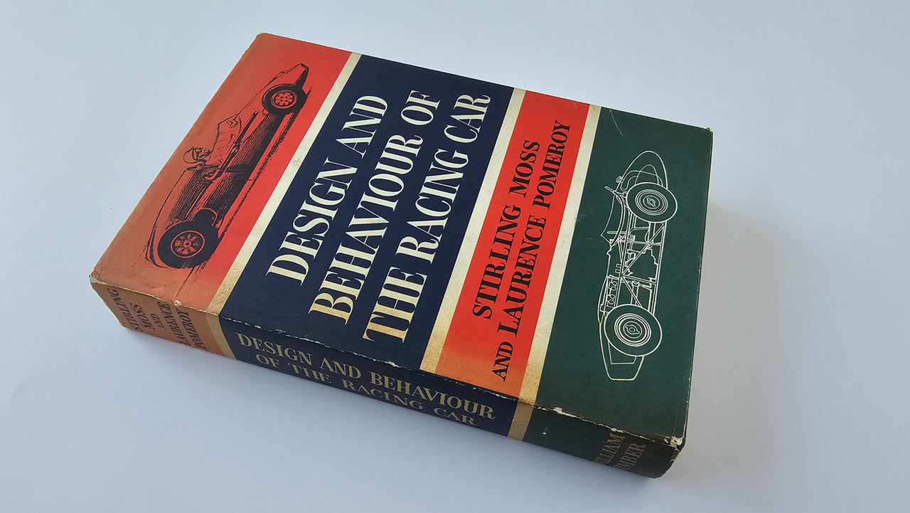 Signed racing car design book, angled view of spine and side cover title text