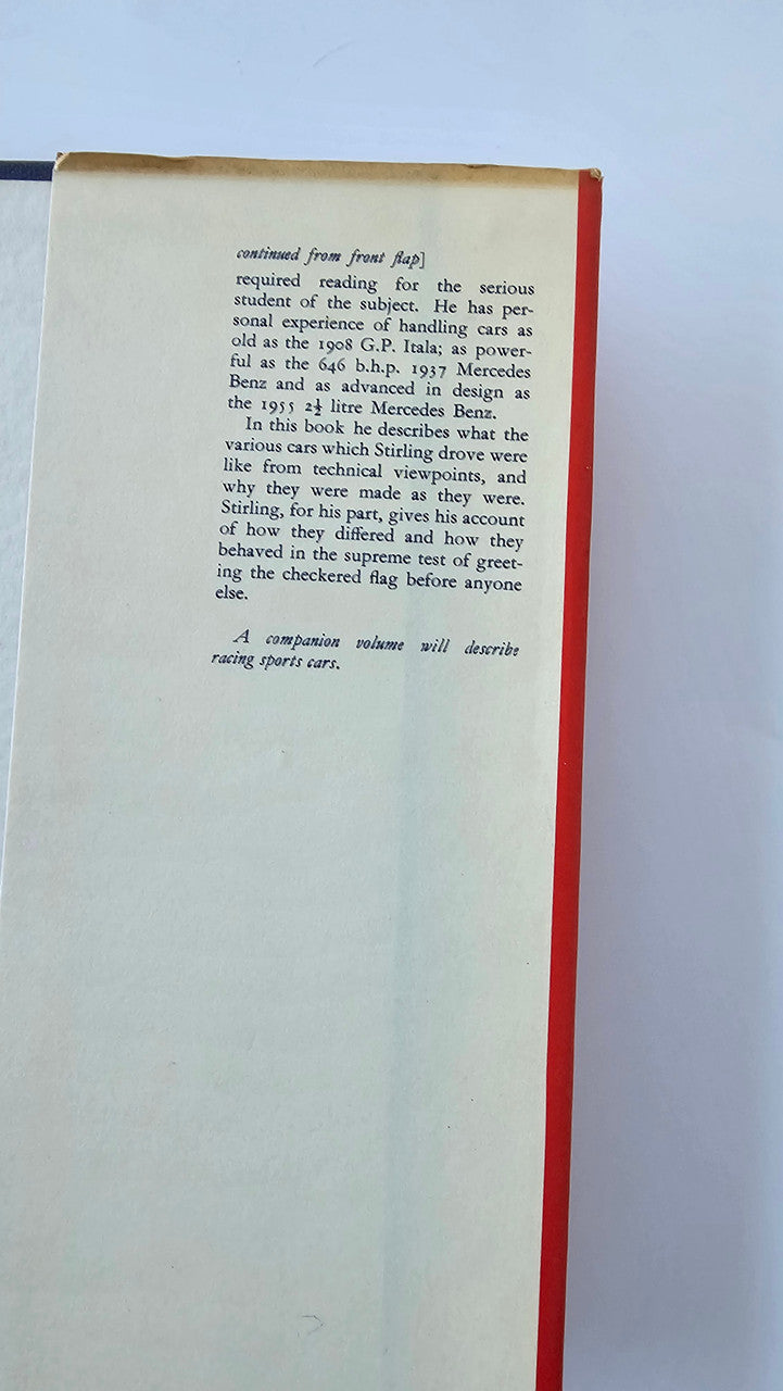 Signed racing car design book, open page text with red margin strip