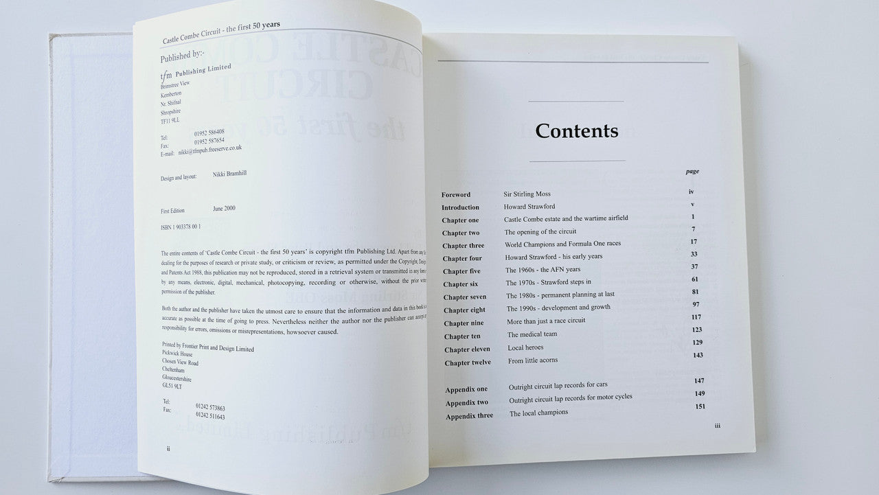 Open book showing table of contents with chapter headings and page numbers