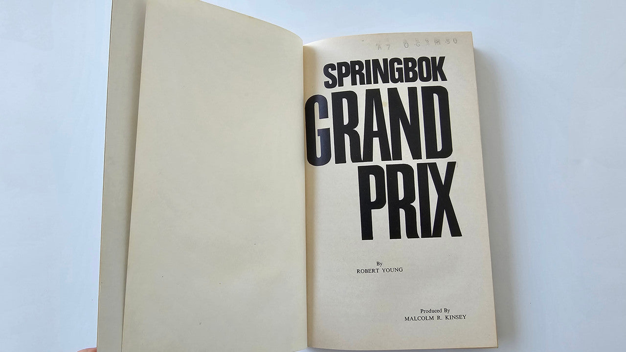 Motorsport book title page with bold black lettering and author name underneath.