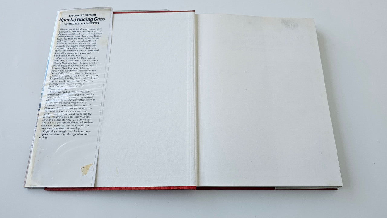 Sports racing book open with blank page on right and text list on left